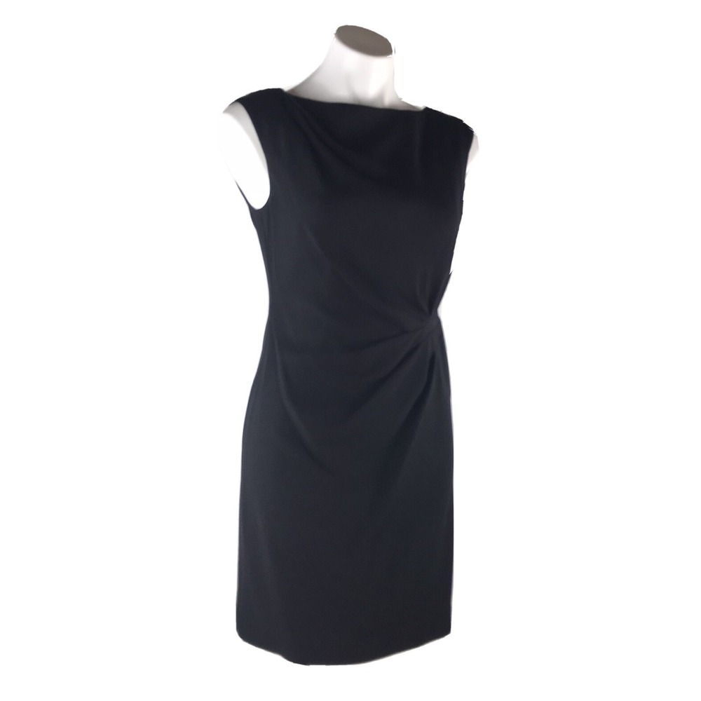 Suzi Chin Maggy Boutique Black Draped Sheath Dress Womens 4P Sleeveless Cocktail